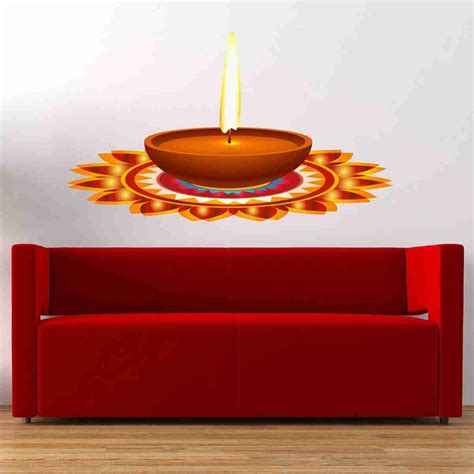 Decor Villa™ PVC Vinyl Diwali Deepak 3D Wall Sticker JUST Peel & Stick ...