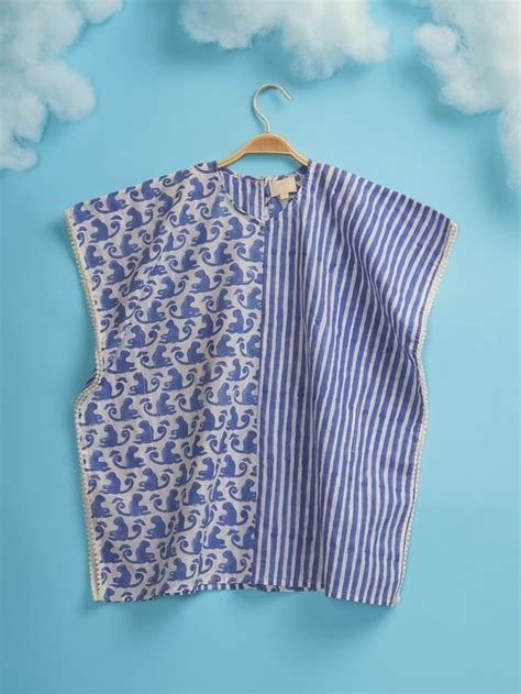 Buy Blue Hand Block Printed Cotton Mulmul Unisex Lounge Wear- Set of 2 ...