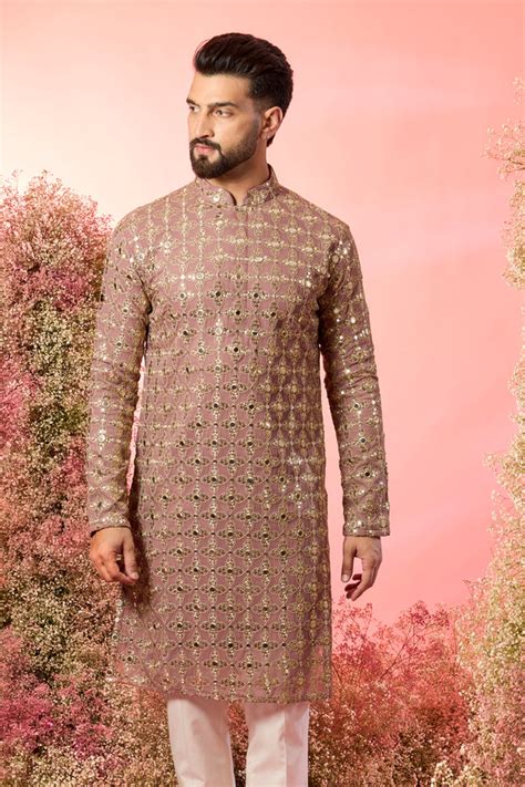 signature purple mirror work kurta