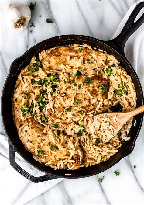 Creamy Parmesan Chicken Orzo Skillet - Delicious Little Bites