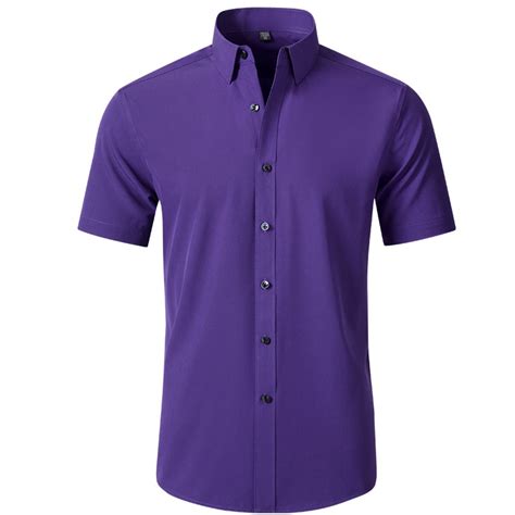 Elvqul Purple Shirts Men Short Sleeve Big and Tall Button up T-Shirts ...