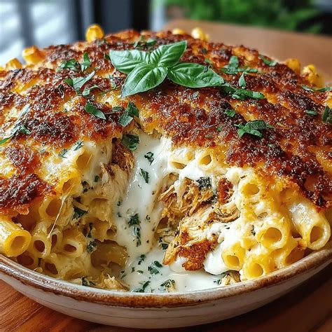 Baked Pesto Alfredo Chicken Penne - tastymum