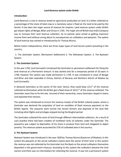 Land Revenue system under British - Land Revenue system under British ...