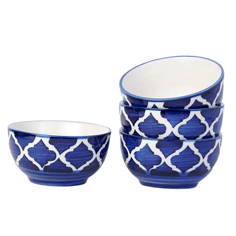 Buy Freakway Hand-Painted Umrao Glossy Ceramic Bowl Set of 4 (150ml ...