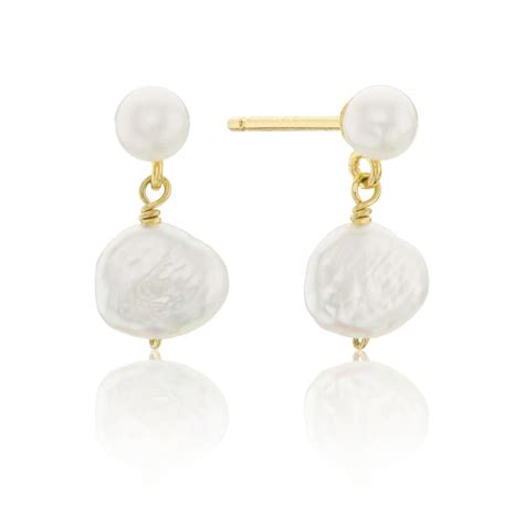 Gold Double Baroque Pearl Drop Stud Earrings – LILY & ROO