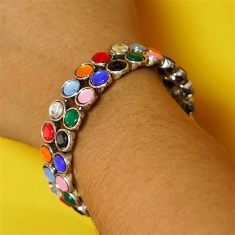 German Silver Bracelet with Multicolored Stones | Two Layer Design ...