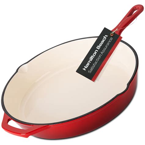 Buy Hamilton Beach Enameled Cast Iron Fry Pan 12-Inch Red, Cream Enamel ...