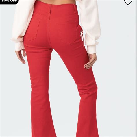 Edikted Engine Red Flared Jeans One of the belt... - Depop
