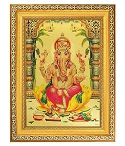 Bm Traders Elegant Golden Foil Photo of Shree Ganesh in Golden Frame ...