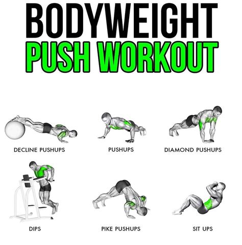 Push Day Bodyweight Workout, Chest Bodyweight Workout Push Up, Arm ...