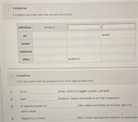 1 Completar Complete the Chart with the Correct Verb Forms. Infinitivo ...