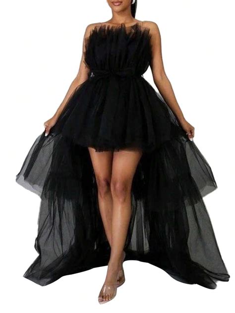 Tulle Dress Women Off Shoulder Strapless High Low Mesh Tutu Evening ...