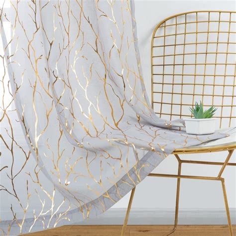 Buy Kotile Tree Curtains for Living Room - Gold Foil Tree Branch Sheer ...