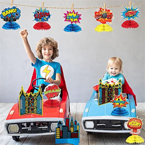 Buy Funrous 11 Pieces Hero Party Decoration Hero Honeycomb Centerpieces ...