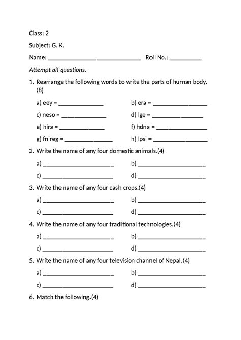 Class 2 GK - Human Body, Animals, Crops & Technologies - Studocu