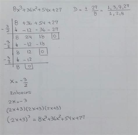 Factorizar las siguientes expresiones: 1) 8x^3+36x^2+54x +27 2) 8x^3 ...