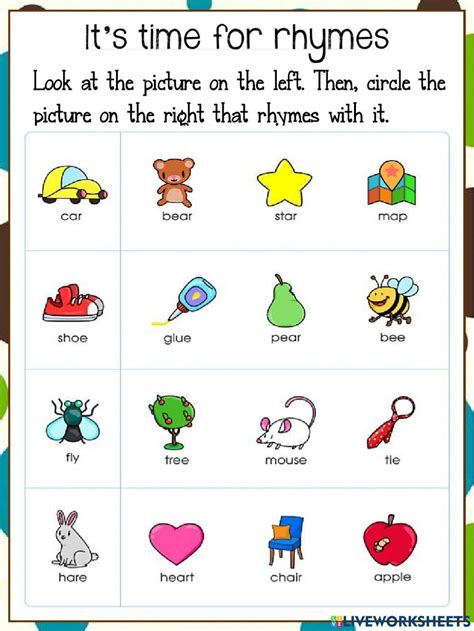 Rhyming Words interactive activity for Kindergarten. You can ...
