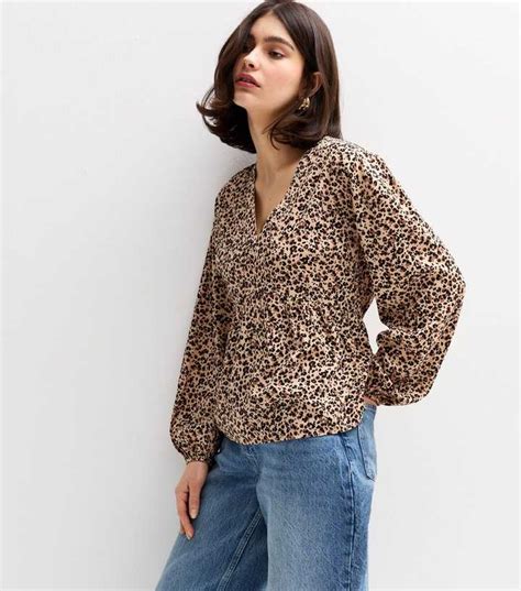 Brown Leopard Print V-Neck Long Sleeve Blouse | New Look