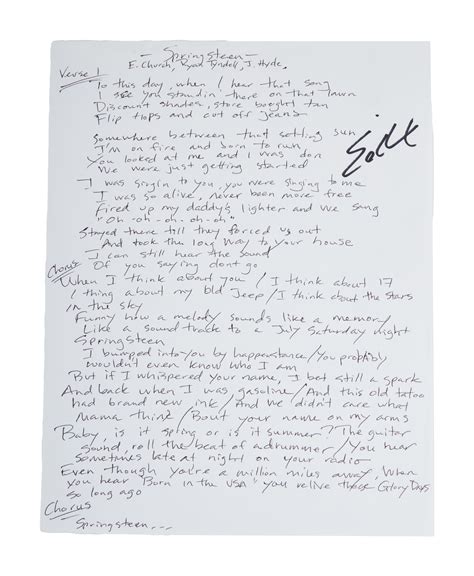 ERIC CHURCH | SIGNED SPRINGSTEEN HANDWRITTEN LYRICS