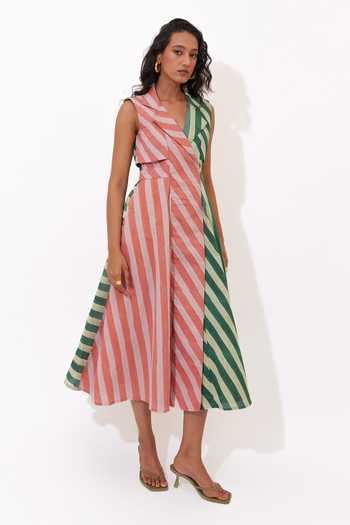 Buy Pink Cotton V-neck Thalia Trench Dress For Women by Aapro Online at ...