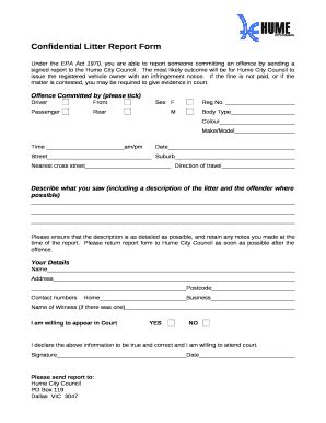 Confidential Litter Report Doc Template | pdfFiller
