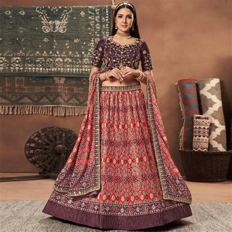 Red Patola Printed Art Silk Lehenga Choli