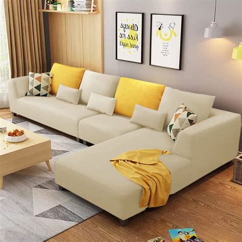 BRAXTON Mylta RHS 6 Seater L Shape Sofa Set for Living Room (Cream ...