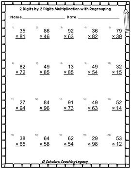Arithmetic Multiplication with 2 Numbers with 2 Digits Math 的图像结果