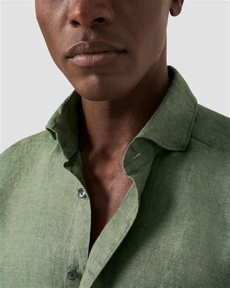 Dark Green Linen Twill Shirt - Eton