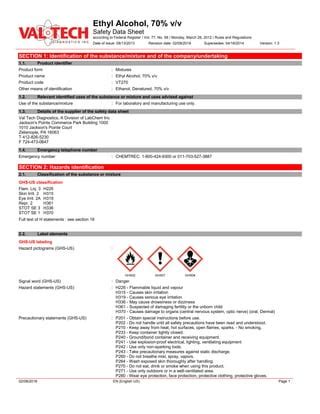 m13 Ethyl alcohol 70% msds sheet | PDF