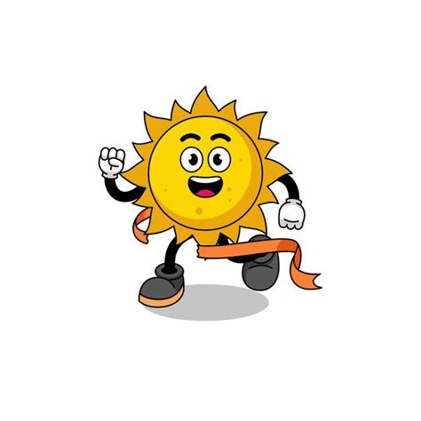 Maskottchen-Karikatur der Sonne, die auf der Ziellinie läuft | Premium ...