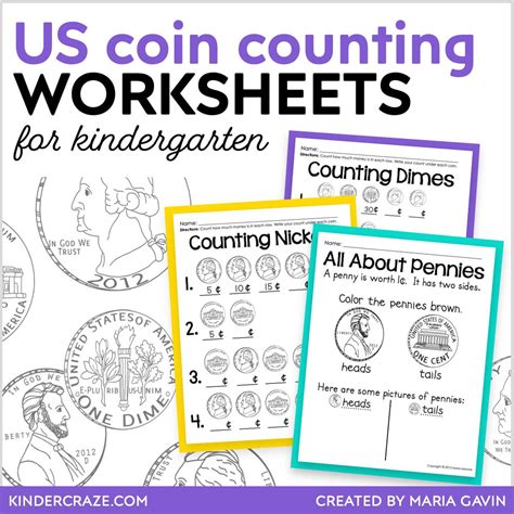 Counting and Identifying US Coins Worksheets for Kindergarten - Kinder ...