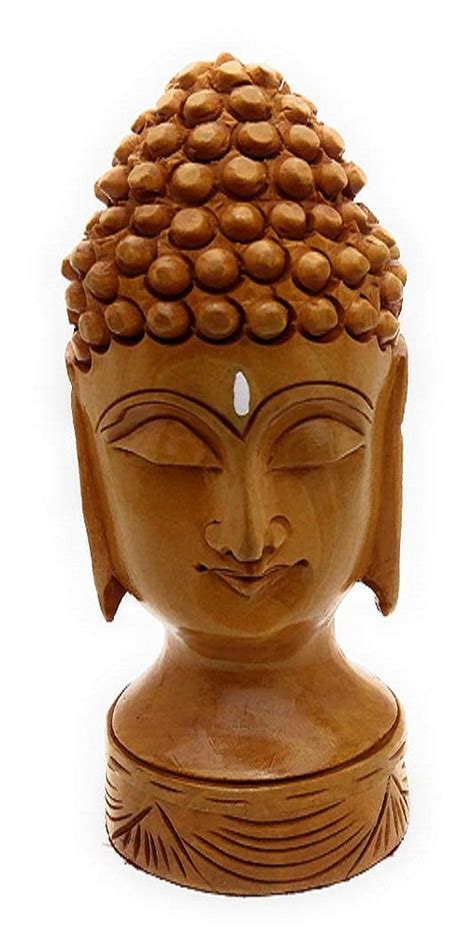 Craft Hand Wooden Hand Made Buddha Head - Size - H:15 cms : Amazon.in ...