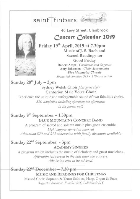 Concert Program – St. Finbar's, Glenbrook Parish