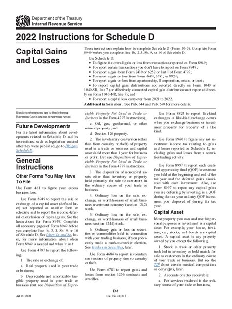 2022 Form IRS 1040 Schedule D Instructions Fill Online, Printable ...