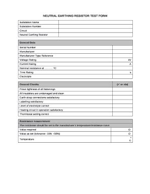 Neutral Earthing Resistor Test Doc Template | pdfFiller