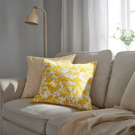 FJUNKLOCKA cushion cover, yellow/white, 50x50 cm (20x20") - IKEA