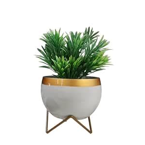 Modern Round Metal Tabletop Planter with Gold Stand | Flower Vase Pot ...
