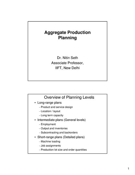 Agg Prod Plan - IIFT - Lecture notes Operations - Aggregate Production ...