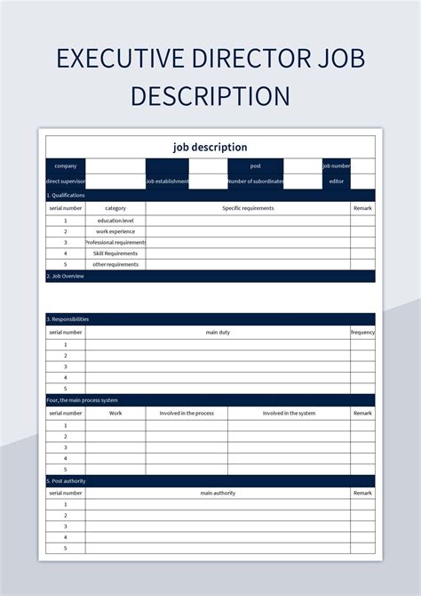 Free Company Executive Job Description Templates For Google Sheets And Microsoft Excel - Slidesdocs