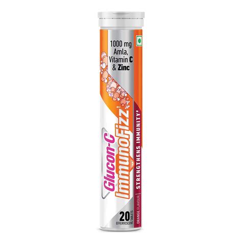 Glucon-C Immuno Fizz Orange Flavour 1000 mg, 20 Tablets | Uses ...
