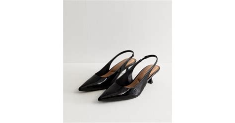 Black Slingback Kitten Heel Court Shoes | New Look