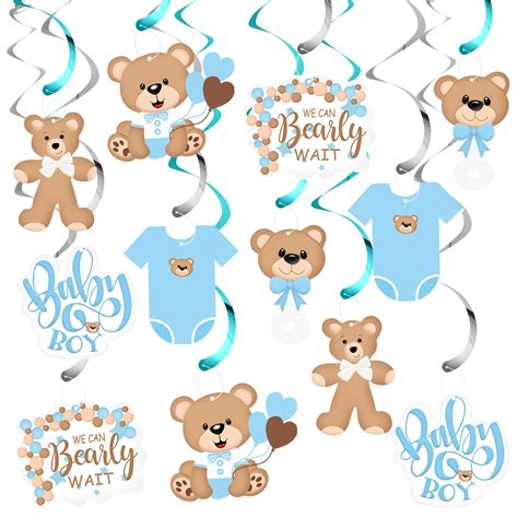 Buy 20Pcs Blue Bear Baby Shower Hanging Swirls Decorations, We Can ...