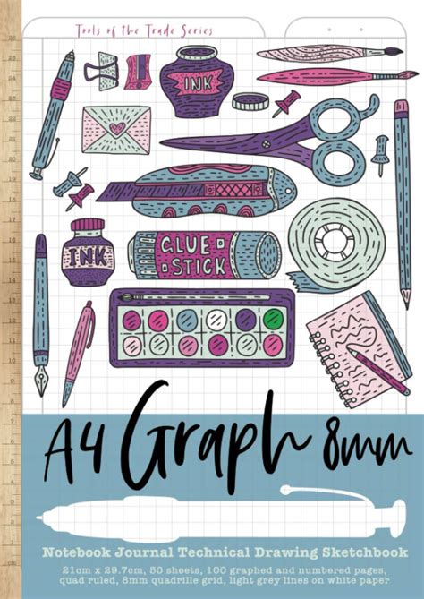 Buy 8mm Graph Paper Quad Ruled A4 Journal/ Technical Drawing Sketchbook ...