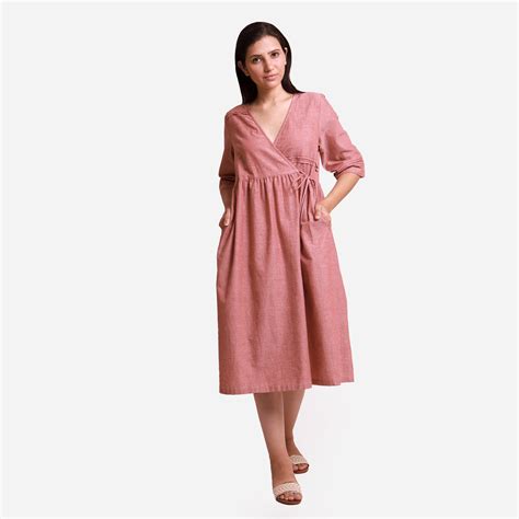 Buy Solid Brown Tie Up Cotton Wrap Dress Online at SeamsFriendly India