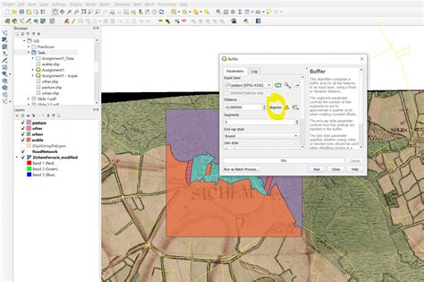 I can't buffer my shapefile properly because the unit is in degrees ...
