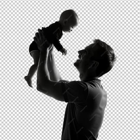 Black and white father holding baby upward silhouette on transparent ...