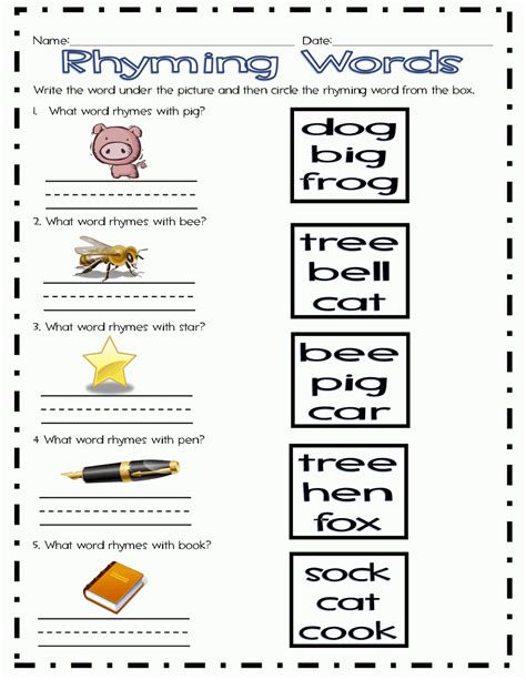 Rhyming Words Worksheets For Grade 3 - Denise Thatcher's Kindergarten ...
