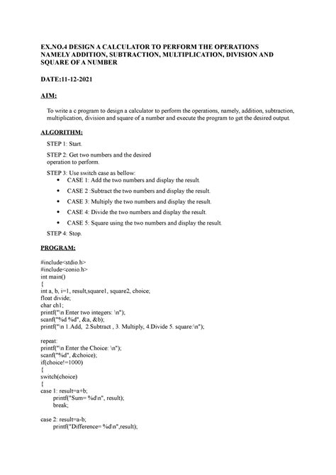 Lab exercise-4 - Exercise Problems for week-4 - EX.NO DESIGN A ...
