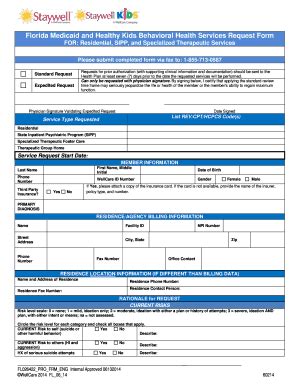 Fillable Online 060214 PRO FL CAID Staywell (MMA) BH Services Req Form ...